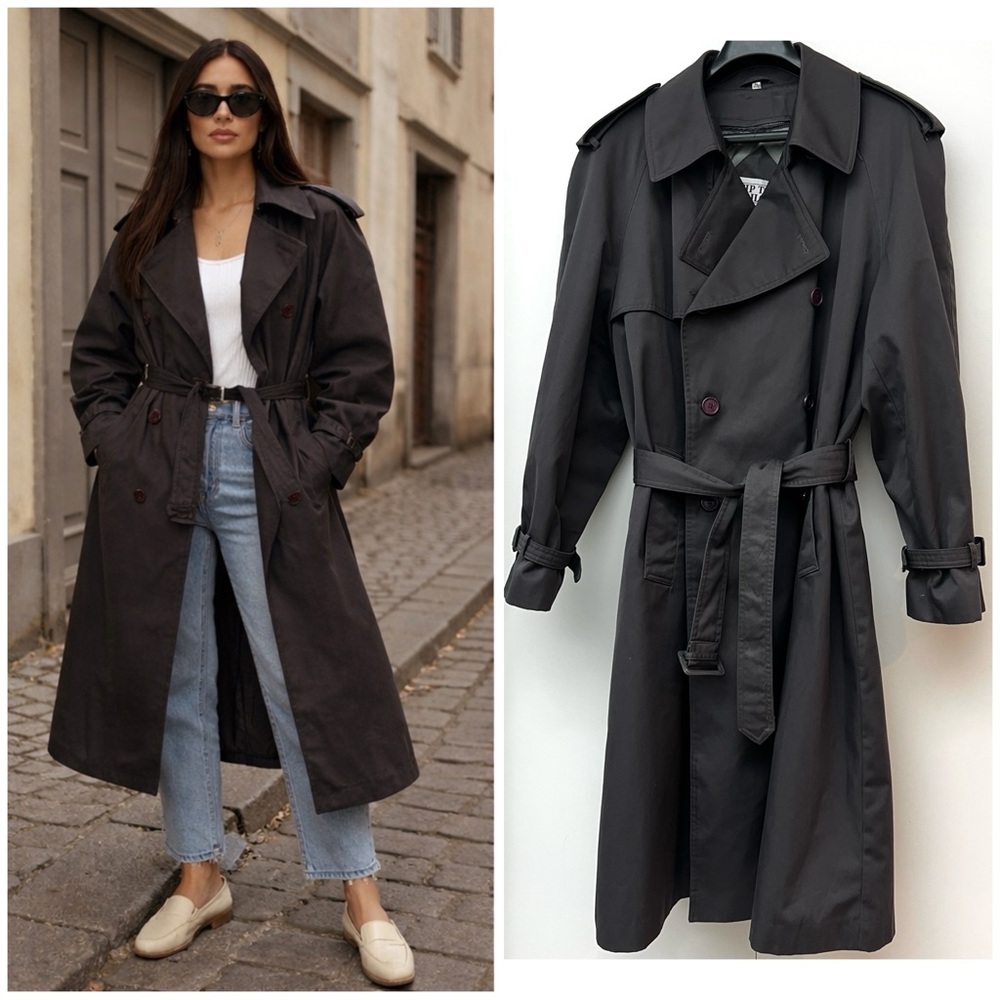 TIP TOP TAILORS | Vintage Charcoal Gray Oversized Fashionable Trench Coat